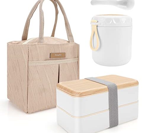 Achort bento box original Lunch Box Lunchbox Caja de Almuerzo 1200ML contenedor Bundle Divider con Taza de sopa 400ML con bolsa de almuerzo aislada con Cuchara y palillos