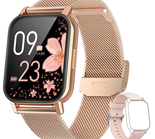 AooDen 2022 Smartwatch Mujer, 1.69" Táctil Completa Reloj Inteligente Mujer IP68 con Monitor de Frecuencia Cardíaca y Sueño, 24 Modos Deportivos, Cronómetro, SpO2, Reloj Mujer para iOS Android