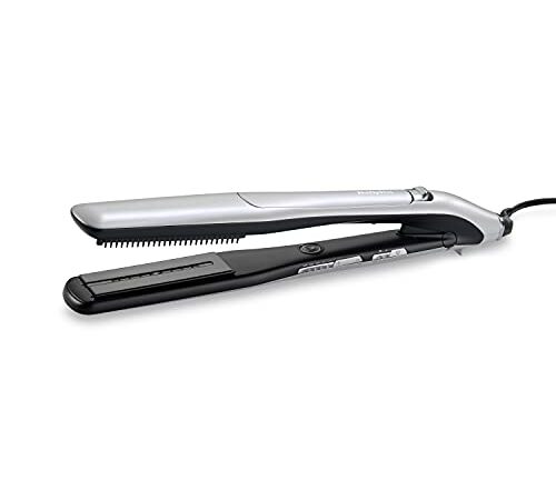 BaByliss Plancha Steam Lustre ST595E - Plancha de pelo profesional con Acondicionamiento por Vapor, Plancha de Vapor Iónica, 5 ajustes de 170°C a 210°C, Placas cerámicas anchas de 36 mm, Color Plata