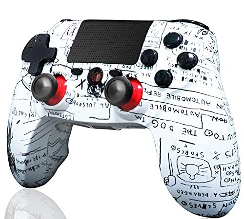 BMSARE Mando para PS4 Inalámbrico, Bluetooth PS4 Mandos Gamepad Joystick para PS4 Pro/Slim con 6 Axis Gyro Sensor | Dual Shock Vibración | Audio Micrófono | Touch Panel |600mah Batería(Graffiti)