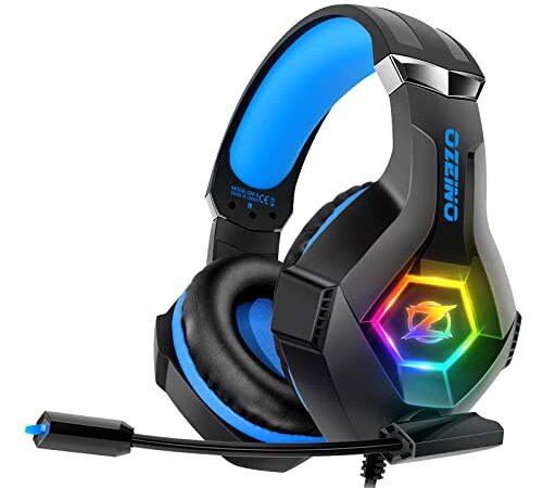 Cascos Gaming, Auriculares Gaming Con Micrófono Rotatorio, Luz RGB, Premium Stereo, Orejeras Ligero Cómodo, Para PS4 PS5 Xbox PC Switch Tableta Laptop