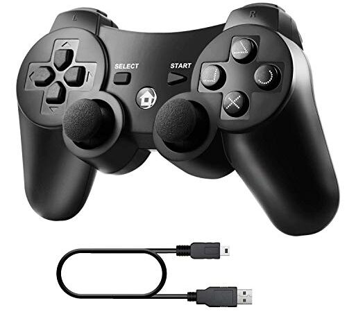 Diswoe Mando Inalámbrico PS3, Bluetooth PS3 Gamepad Controller Doble vibración Sixaxis Mando a Distancia Joystick para Playstation 3 con Cable de Carga USB