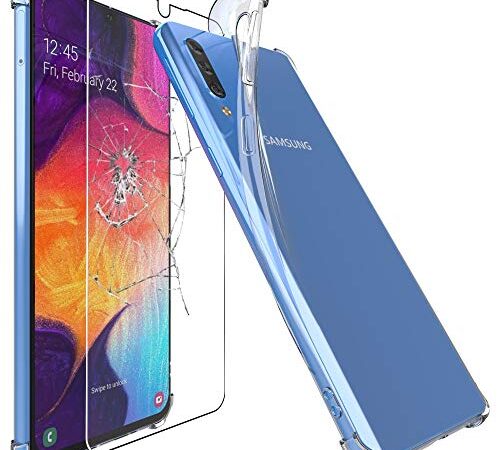 ebestStar - Funda Compatible con Samsung A50 Galaxy SM-A505F, Transparente + Cristal Templado Protector Pantalla [NB: Leer descripción] [A50: 158.5 x 74.7 x 7.7mm, 6.4'']