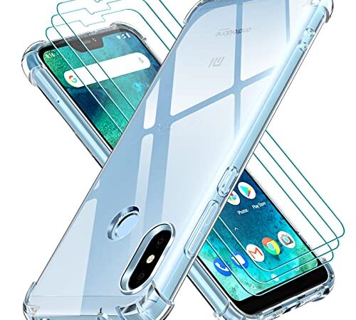 ivoler Funda para Xiaomi Mi A2 Lite con 3 Piezas Cristal Templado, Carcasa Protectora Anti-Choque Transparente, Suave TPU Silicona Caso Delgada Anti-arañazos Case