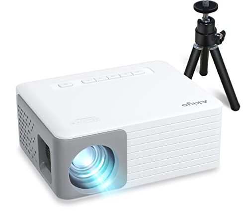 Mini Proyector, 2022 Mejorada AKIYO O1 5500 Lúmenes Proyector Portátil Cine en Casa, Soporta HD 1080P, ±15 ° Keystone, 25% Zoom, para Teléfono/TV Stick/HDMI, Regalo para Niños (con Trípode)