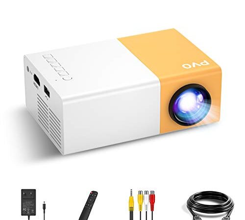 Mini Proyector Portátil PVO para Dibujos Animados, Regalo para Niños, Proyector Movil Exterior, Full HD LED para Proyector de Cine en Casa con Interfaces HDMI USB TV AV y Control Remoto