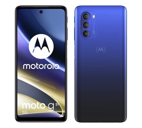 Motorola Moto g51 5G (Pantalla 6.8" Full HD+, Triple cámara 50 MP, procesador Octa Core, batería 5000 mAH, Dual SIM, 4/128GB, Android 11), Azul [Versión ES/PT]