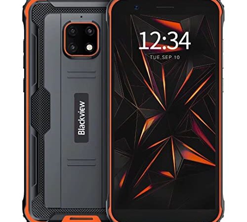 Móvil Resistente Baratos Blackview BV4900S con 5.7" HD+ IPS, 2GB RAM + 32GB ROM(SD 128GB), Cámara 8MP+5MP, Batería 5580mAh Rugged Phone, Android 11 Moviles Antigolpes, Dual SIM/Face ID/GPS/OTG-Naranja