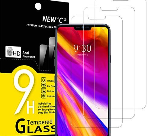 NEW'C 3 Piezas, Protector Pantalla para LG G7 ThinQ, Cristal templado Antiarañazos, Antihuellas, Sin Burbujas, Dureza 9H, 0.33 mm Ultra Transparente, Ultra Resistente