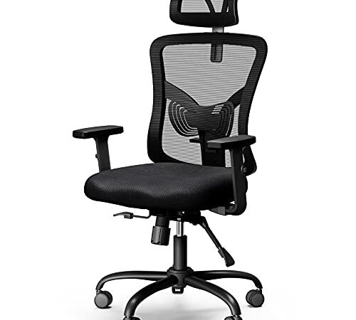 NOBLEWELL Silla de Oficina, Silla de Escritorio ergonómica de Malla con Soporte Lumbar, reposacabezas Ajustable, reposabrazos, Respaldo, Silla giratoria ejecutiva para computadora, Negro