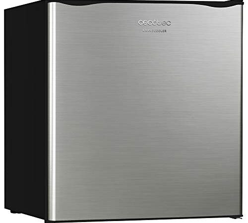 Cecotec Minibar GrandCooler 20000 SilentCompress Inox. Capacidad 46 litros, Compresor incorporado, Control de Temperatura regulable, Compartimento congelador, Puerta Reversible, Inox