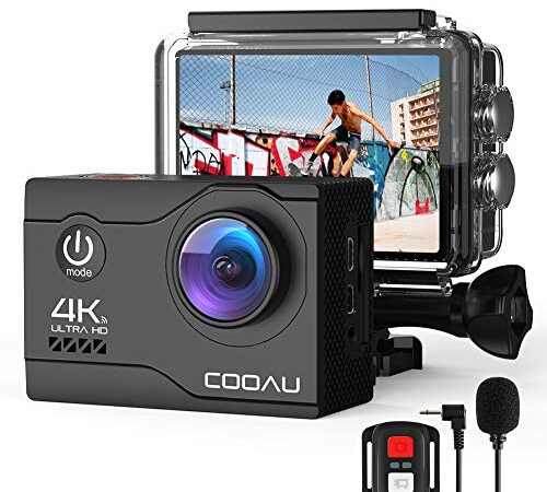 COOAU Cámara Deportiva 4K/30FPS 20MP WiFi (EIS 1.0, Gran Angular de 170 ° Visual, 40M Impermeable, 10 Metros de Control Remoto Inalámbrico, Micrófono Externo, 2×1200mAh Batería, Conexión Live DV App)