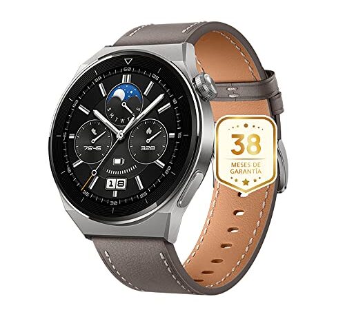 HUAWEI Watch GT 3 Pro 46mm Smartwatch,Cuerpo de Titanio,Esfera de Zafiro,monitorización de saturación de oxígeno&frecuencia cardíaca,Larga duración de la batería, Correa de cuero gris