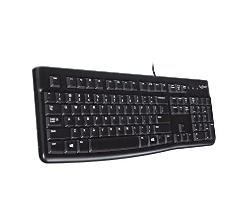 Logitech K120 Teclado con Cable para Windows, USB Plug-and-Play, Tamaño Estándar, Resistente a las Salpicaduras, Barra de Espacio Curvada, PC y el Portátil, Disposición QWERTY Español - Negro