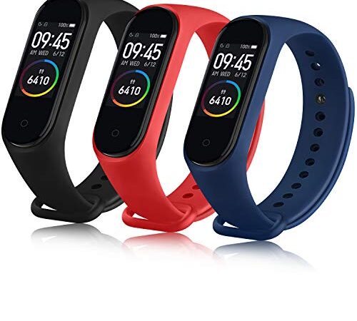 Oumida Correa Compatible con Xiaomi Mi Band 4 Xiaomi Mi Band 3, Pulseras Reloj Recambio Silicona Suave Original para Xiaomi Mi Smart Band 4 (Negro/Rojo/Azul)