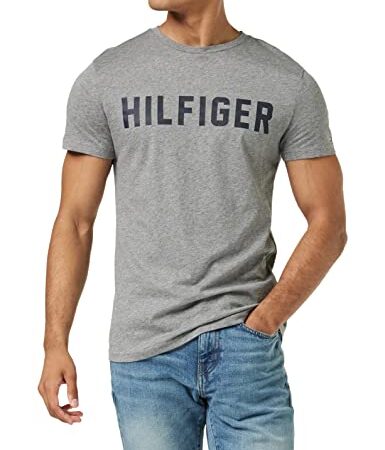 Tommy Hilfiger Cn SS tee Hilfiger Camiseta, Mid Grey Heather, XL para Hombre