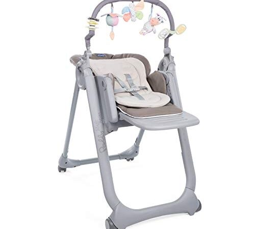 Chicco Polly Magic Relax Trona Evolutiva para Bebés y Hamaca Apta de 0 Meses a 3 Años (15 kg), Trona Compacta Reclinable y Ajustable con 4 Ruedas, Barra de Juegos y Cojín Reductor - Marrón Beige