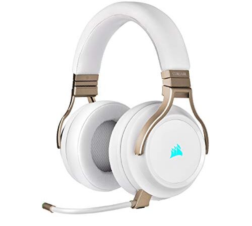 Corsair VIRTUOSO RGB WIRELESS, Auriculares para Juegos de Alta Fidelidad, Envolvente e Inmersivo 7.1, Micrófono Extraíble y Omnidireccional, para PC, PS4, Switch y Móviles, Perla