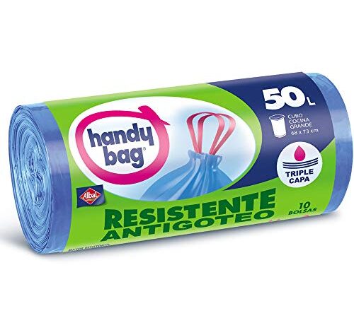 Handy Bag Bolsas de Basura 50L Extra Resistentes No Gotean, 10 Bolsas