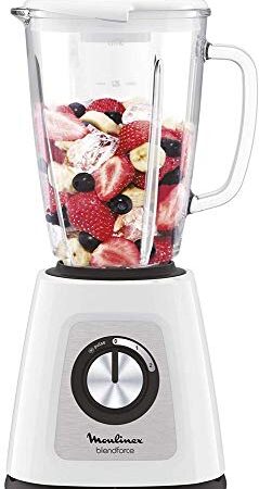 Moulinex Blendforce Cristal LM4301 - Batidora vaso de cristal 800 W, batidora smoothie zumos, batidos, smoothies, 4 cuchillas función pica hielos,3 velocidades, jarra cristal termoresistente de 1,25L