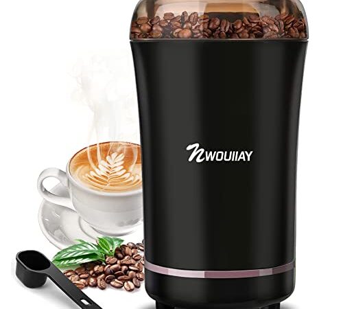 NWOUIIAY Molinillo de Café Eléctrico 300W Molinillos de Especias Semillas Frutos Secos con Cuchillas de Acero Inoxidable y Cuchara Gratis