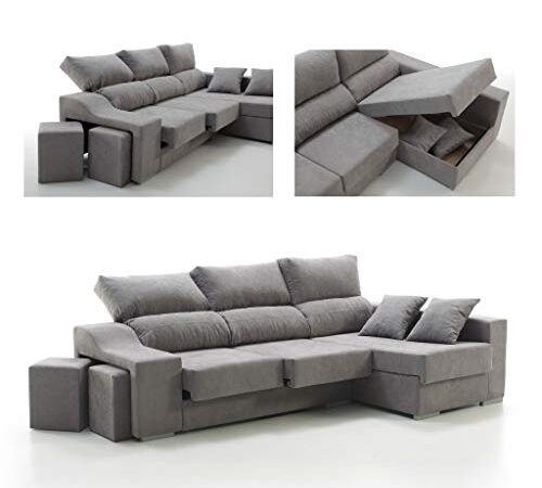 Sofá Chaise Longue Loki Derecha 4 Plazas Gris Perla Sistema de Limpieza ACUALINE Arcón 2 Puffs Asientos Extensibles Tejido Desenfundable (Envío y Subida a Domicilio Incluidos)