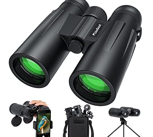 Usogood Professional 12 x 50 Prismáticos para Adultos - Prismas BaK4 y Lentes FMC, Potentes Binoculares para Observación de Aves, Caza, Senderismo con Adaptador para Teléfono con Trípode