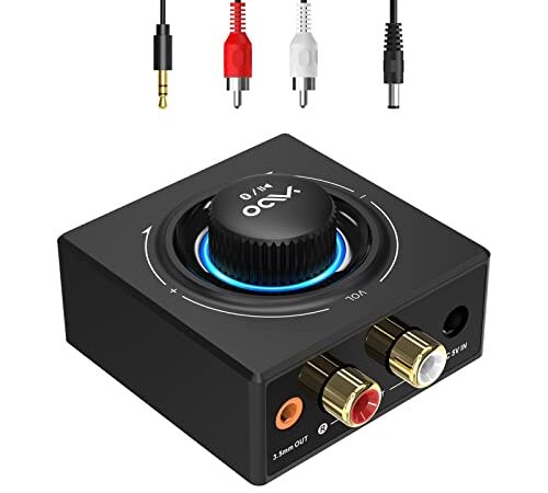 YMOO B06T3 Receptor Bluetooth 5.3,HiFi Adaptador Audio RCA Jack,Transfiere Música Desde TV/Smartphone/Tablet/PC a aux Auto/Altavoz/Barra de Sonido/Subwoofer, Baja Latencia