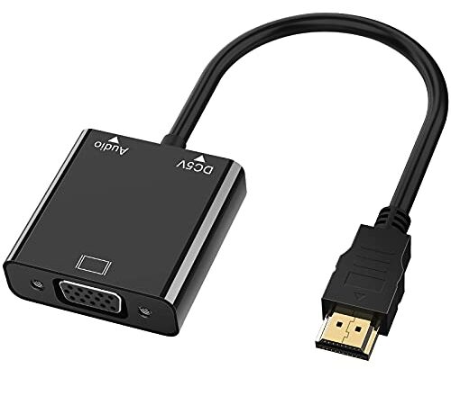 Adaptador HDMI a VGA, HDMI a VGA (Macho a Hembra) 1080P Convertidor con Audio y Mirco USB Cable de Carga para PC, Portátiles, HDTV, Proyectores, PS4/3 Xbox y Otros Dispositivos HDMI