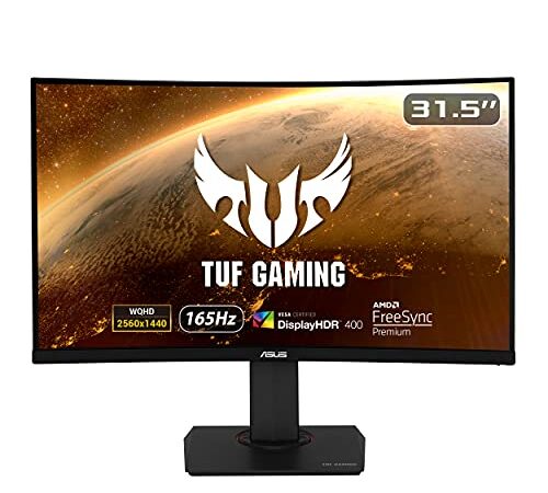 ASUS TUF VG32VQR - Monitor Gaming de 31.5" WQHD (2560x1440, WLED/VA, 16:9, Curvo 1800R, HDMI x2, DisplayPort, 165 Hz, 1 ms (MPRT), ELMB, Adaptive-Sync, Freesync Premium, DisplayHDR 400), Negro