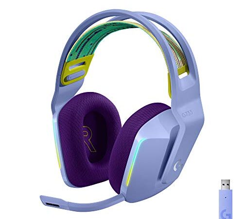 Logitech G733 LIGHTSPEED Auriculares con Micrófono Inalámbricos para Gaming con Diadema con Suspensión, LIGHTSYNC RGB, Tecnología de Micrófono Blue VO!CE, Ligeros, 29h de batería - Lila