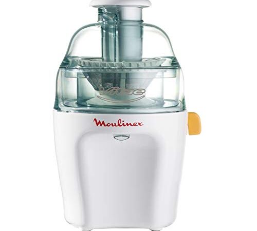 Moulinex Vitae JU200045-Licuadoras para Verduras y Frutas, 200W, Velocidad 12.800 rpm, Tapa y Contenedor Pulpa Transparente, Extractor de Jugos con Filtro de Inoxidable Compatible Lavavajillas,Blanco