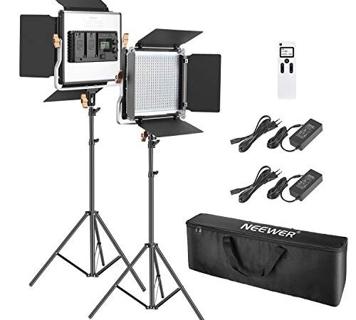 Neewer 2 Packs Avanzado 2,4G 480 LED Video Luz Fotografía Kit Iluminación con Bolsa Panel LED Bicolor Regulable con Pantalla LCD 2,4G Control Remoto Inalámbrico y Soporte Luz para Fotografía