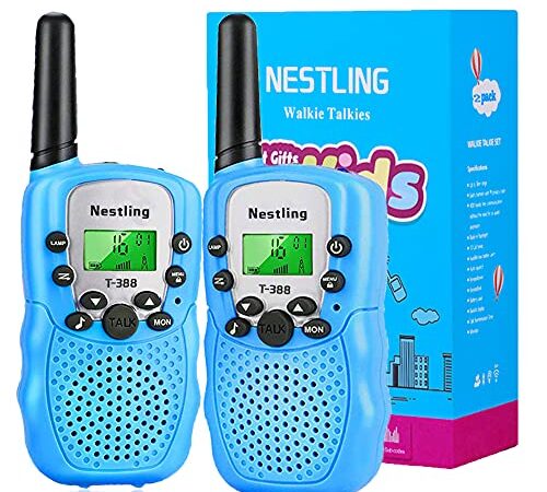 Nestling T388 Walkie Talkie Niños, Juguetes de Largo Alcance de 3 a 12 Años, 8 Canales LCD Pantalla VOX Larga Distancia 3KM, Regalos para Camping, Aventura, Senderismo (1 par, Azul)