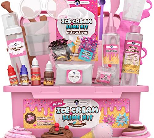 Original Stationery Mini Ice Cream Slime Kit Fluffy -Slime para Niñas, Niños 7 a 12 Fabrica de Slime Fluffy Edición Heladería! Haz Helados Esponjosos de Mantequilla- Regalo Infantil