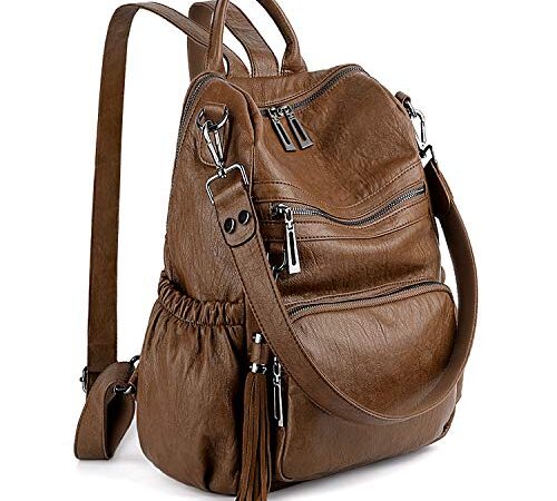 UTO - Bolso Mochila de Mujer Cuero Sintético Bolso de Hombro Bolso Escolar con Bolsillos Laterales con Borlas