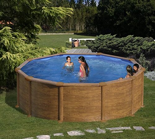 Gre KITPR358WO Mauritius - Piscina Elevada Redonda, Aspecto Madera, 350 x 132 cm