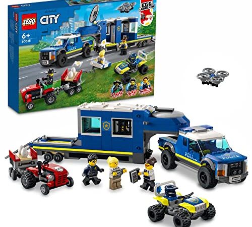 LEGO 60315 City Central Móvil de Policía, Coche Todoterreno, Dron, Tractor y Camión de Juguete, Regalos Reyes y Navidad para Niños de 6 Años o Más