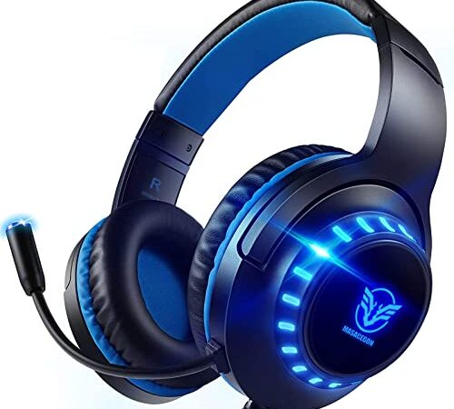 Pacrate Auriculares Gaming para PS4 PS5 PC, Cascos Gaming para Nintendo Switch Xbox One con Cancelación de Ruido, Cascos Gamer con 3.5mm Jack con Sonido Envolvente & Luz LED