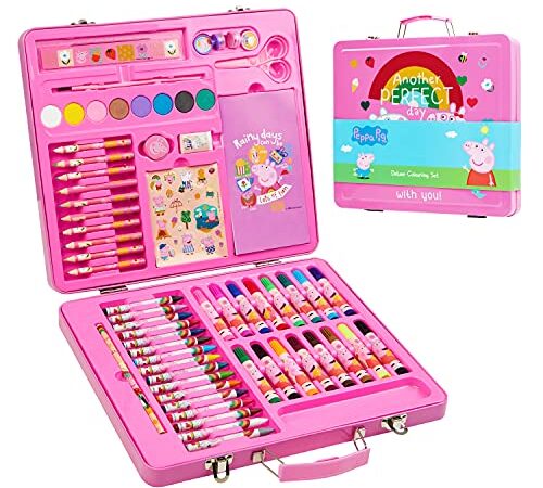 Peppa Pig Maletin Pinturas, Material Escolar Con Ceras de Colores Y Lapices De Colores, Kit Dibujo Para Niña