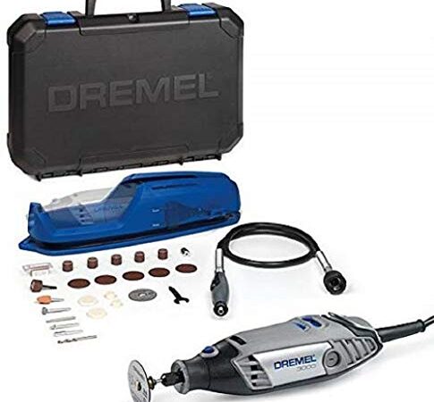 Dremel 3000 - Multiherramienta, 130 W, kit con eje flexible y 25 accesorios, velocidad variable 10.000-33.000 rpm para tallar, fresar, amolar, limpiar, pulir, cortar, lijar y grabar (Versión Español)