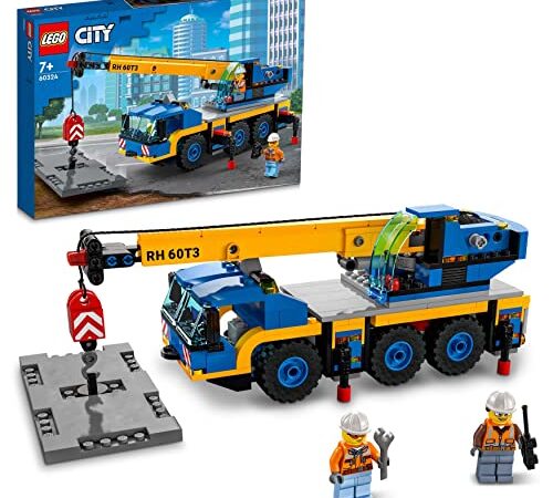 LEGO 60324 City Grúa Móvil de Juguete con 2 Mini Figuras de Trabajadores, Vehículo de 6 Ruedas, para Niños, Reyes Magos