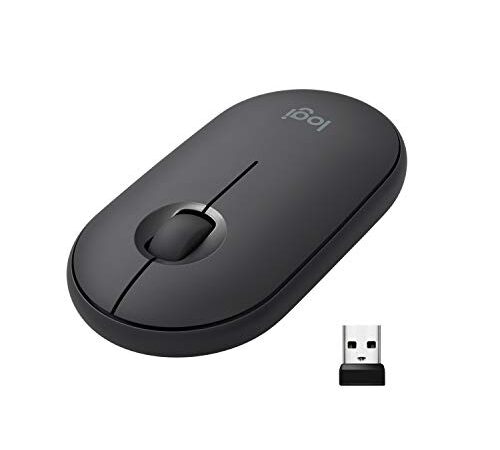 Logitech Pebble Ratón Inalámbrico, Bluetooth o 2,4 GHz con Receptor Unifying, Ratón con Clic Silencioso para Portátil/Notebook/PC/Mac/iPad OS - Negro