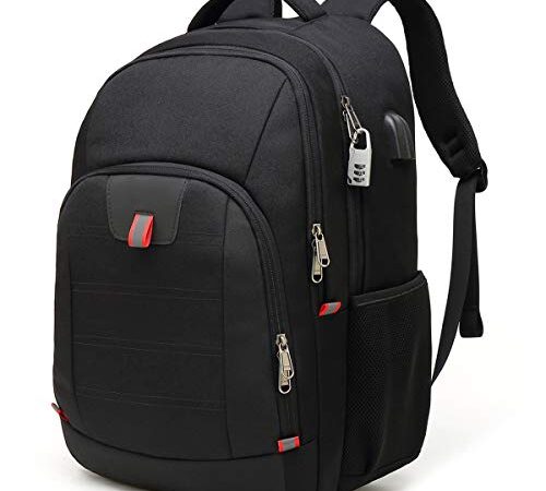 Mochila Antirrobo Impermeable, Mochila Portátil Hombre 17.3 Pulgadas Puerto USB Impermeable Trabajo Ordenador Viaje Negocio Multifuncional Daypacks Negro