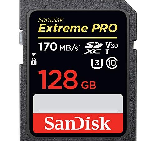 SanDisk Extreme PRO 128 GB tarjeta de memoria SDXC, hasta 170 MB/s, Class 10, U3 y V30