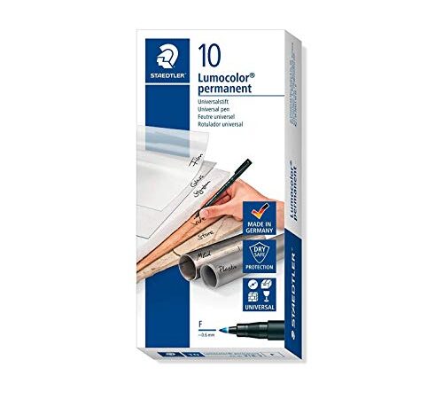 STAEDTLER Lumocolor 318-3 - Rotuladores de Punta Fina de Color Azul, Caja con 10 Unidades