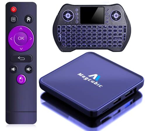 TV Box Android 12.0, 4GB RAM 64GB ROM Smart TV Box Más Reciente RK3318 Android Box Compatible con USB 3.0 HD 2.0 4K/HDR/ 3D/ H.265, Dual-WiFi 2.4G/ 5G BT 5.0 con Mini Teclado y Control Remoto