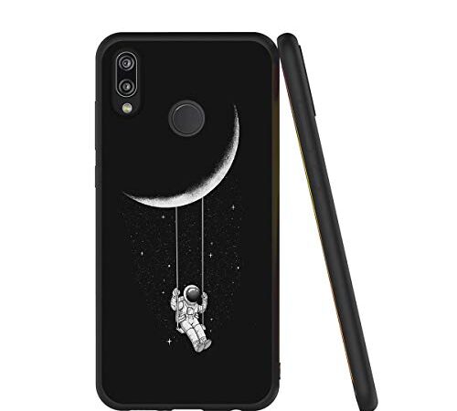 Yoedge Funda para Huawei P20 Lite, Ultra Slim Cárcasa Silicona Negro con Dibujos Animados Diseño Patrón 360 Bumper Case Cover para Huawei P20 Lite, Astronauta