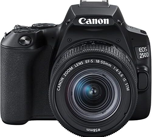 EOS 250D - Cámara digital (24, 1 megapíxeles, pantalla de 7,7 cm (3"), Vari-Angle Display, sensor APS-C, 4K, Full HD, DIGIC 8, WLAN, Bluetooth), incluye objetivo EF-S 18-55mm f/3.5-5,6 III, Negro