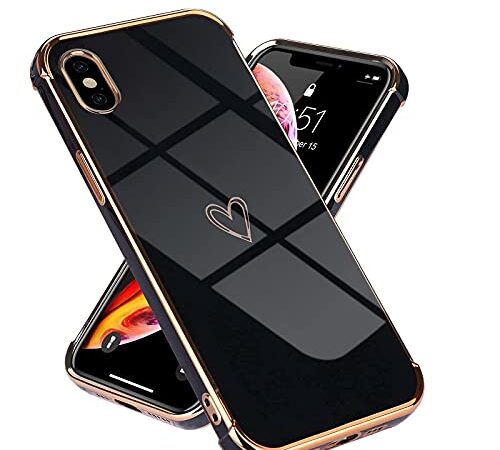 Lafunda Compatible para iPhone X/XS Funda Silicona Carcasa con Protección Cámara corazón Amor Mujer Estuche Protector Antichoque Bumper Ultra Delgado Suave Case para iPhone X/XS Negro